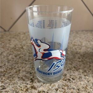 Kentucky Derby Frosted Glass with Blue and Red Design